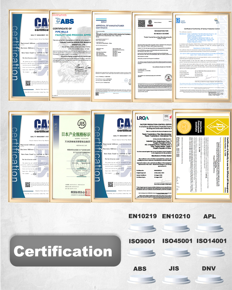 ISO9001 ISO 14001 EN10219 API ABS JIS DNV